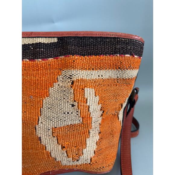 Hand Made Turkish Kilim Arts Crossbody Purse Tapestry Wool Leather Strap Boho - Picture 9 of 11